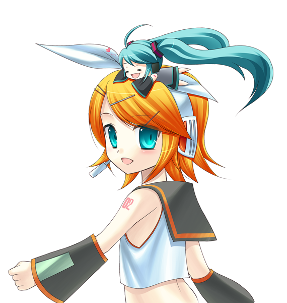 hatsune miku and kagamine rin (vocaloid) drawn by eko