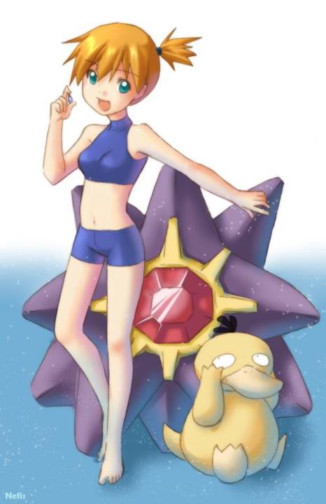 misty, psyduck, and starmie (pokemon and 1 more) drawn by nefis