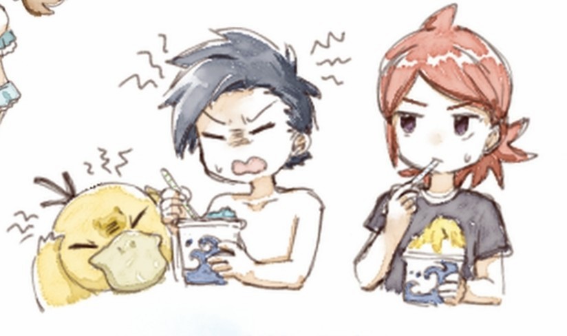ethan, silver, and psyduck (pokemon and 1 more) drawn by asuka_rkgk