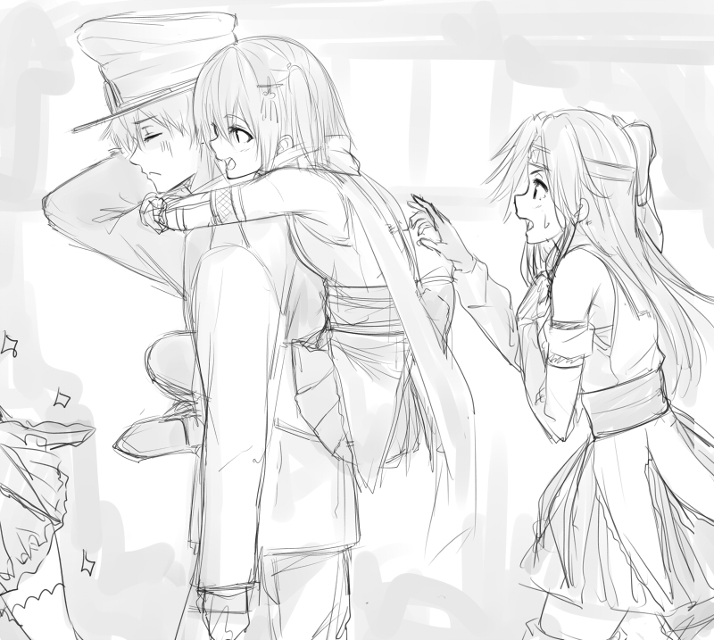 admiral, sendai, naka, jintsuu, sendai kai ni, and 2 more (kantai collection) drawn by isshiki_(ffmania7)