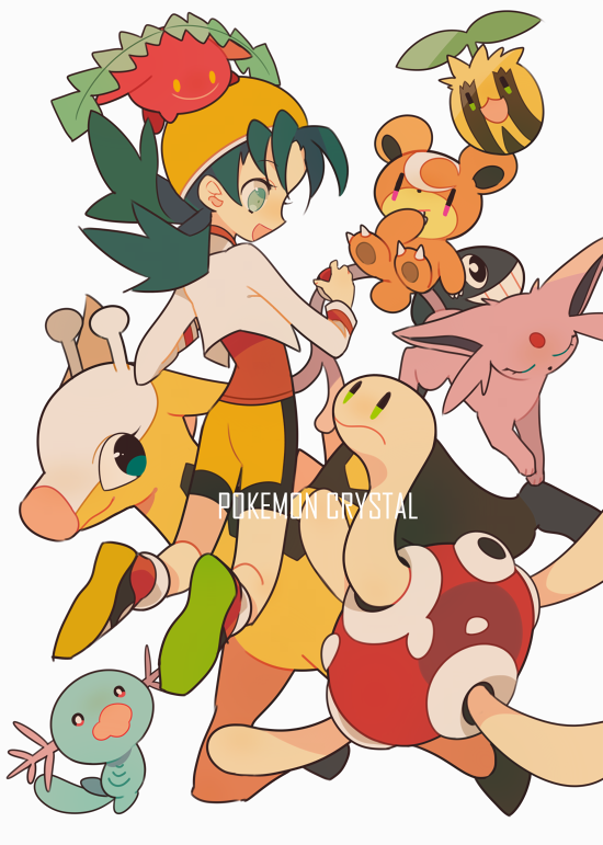 espeon, kris, wooper, hoppip, teddiursa, and 3 more (pokemon and 1 more) drawn by auko
