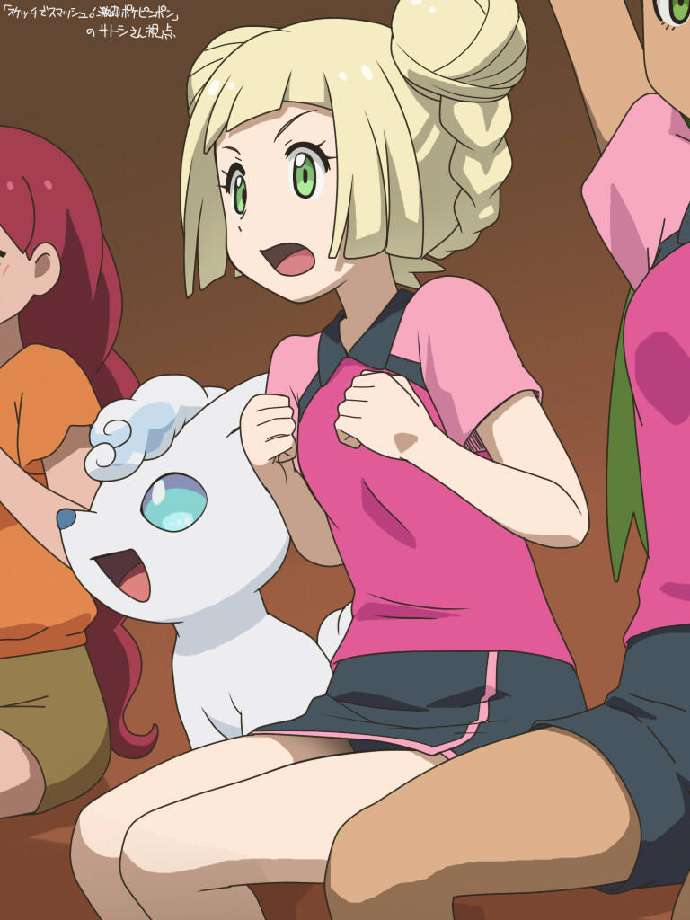 lillie, mallow, and alolan vulpix (pokemon and 1 more) drawn by awa