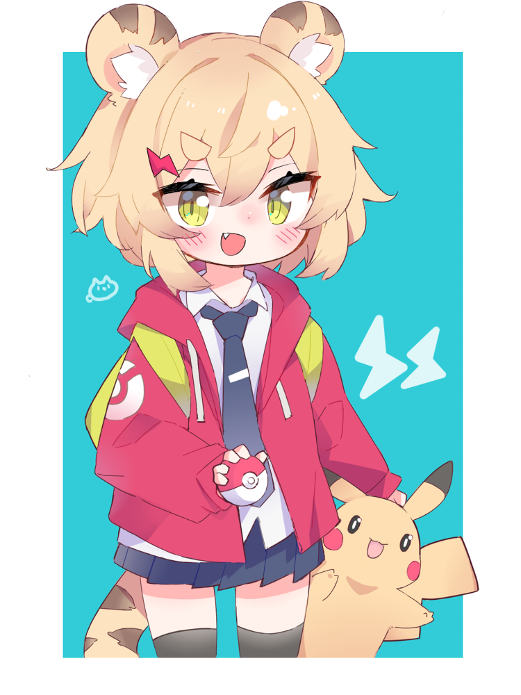 pikachu and toramimi-senpai (original and 1 more) drawn by tomcat_(moconeko)