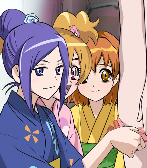 higashi setsuna, momozono love, yamabuki inori, and aono miki (precure and 1 more) drawn by haruyama_kazunori
