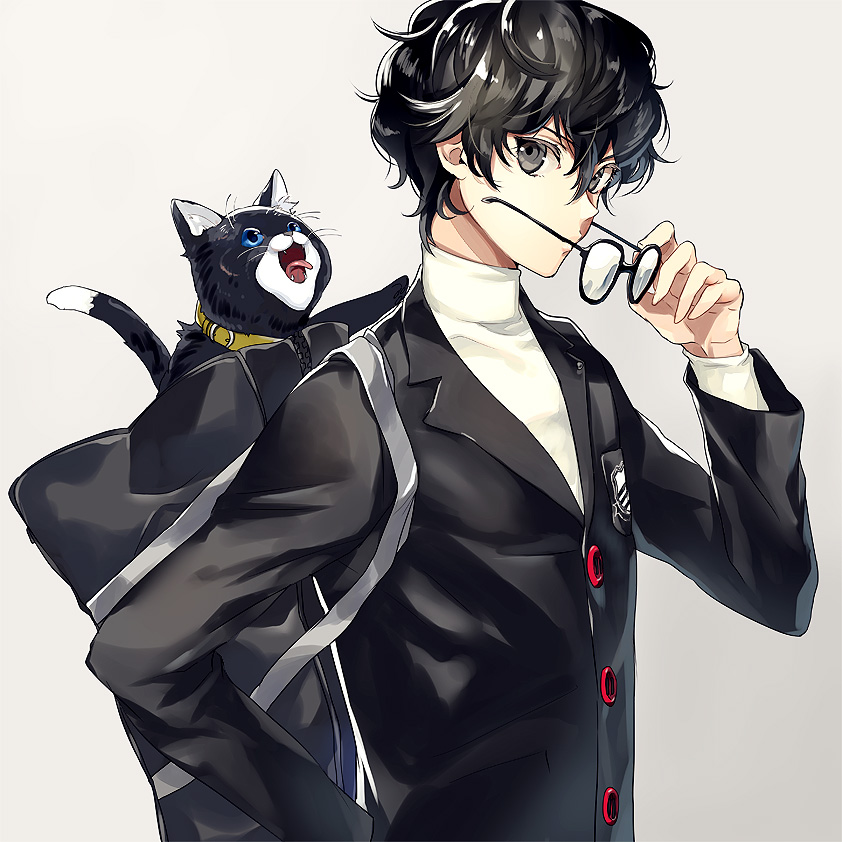 amamiya ren and morgana (persona and 1 more) drawn by houhou_(black_lack)