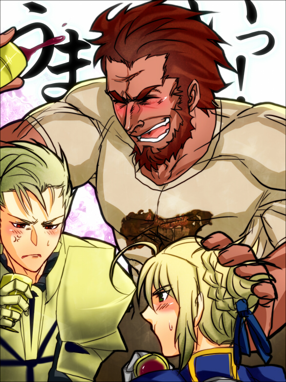 artoria pendragon, saber, gilgamesh, and iskandar (fate and 2 more) drawn by ka->nya