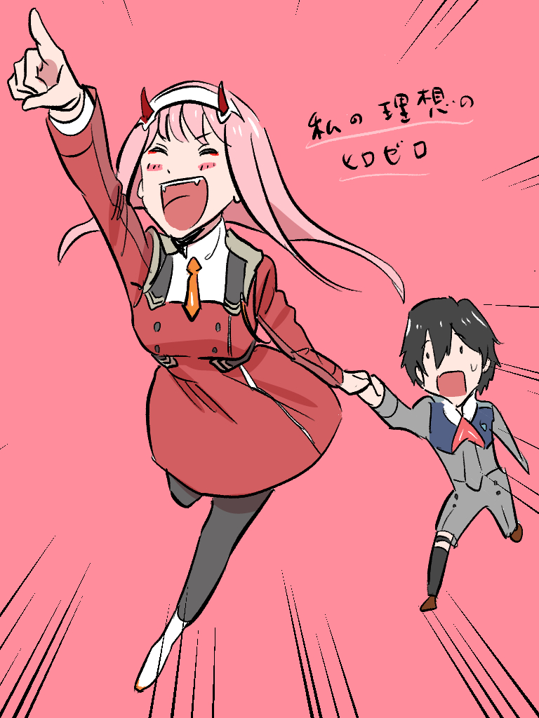 zero two and hiro (darling in the franxx) drawn by kf_19960116