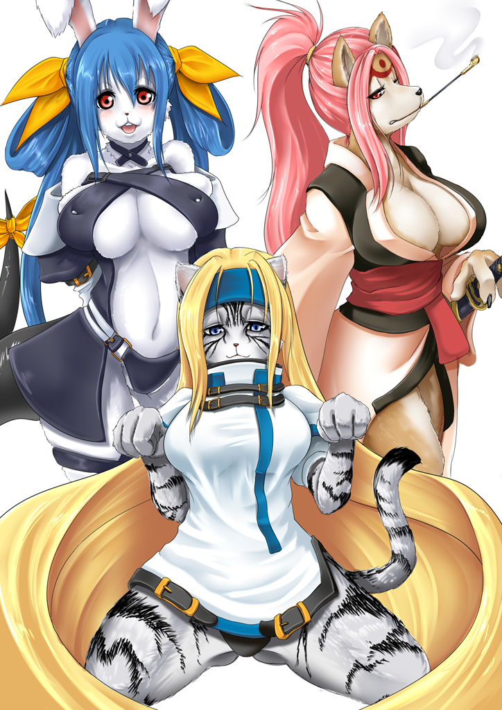 dizzy, baiken, and millia rage (guilty gear) drawn by homura_(haku89)