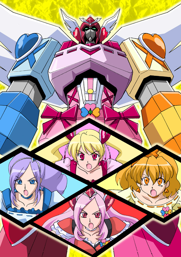 higashi setsuna, momozono love, cure peach, yamabuki inori, aono miki, and 3 more (precure and 2 more) drawn by ameya_(candy_kein)