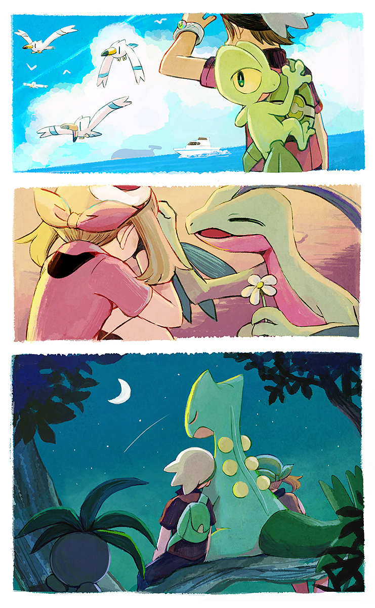 may, brendan, wingull, treecko, oddish, and 3 more (pokemon and 2 more) drawn by popcorn_91