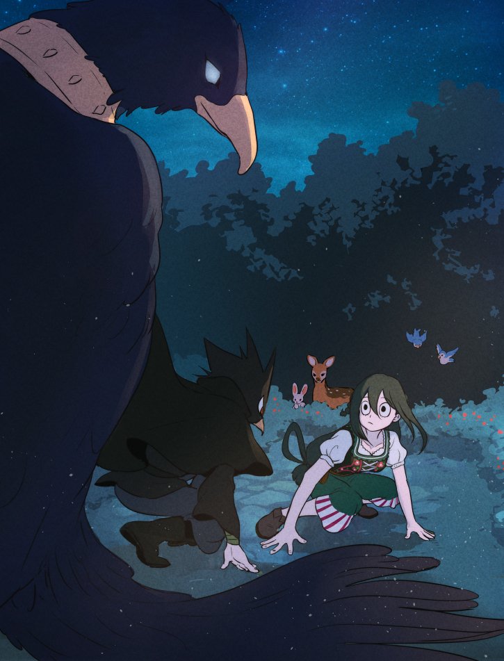 asui tsuyu and tokoyami fumikage (boku no hero academia) drawn by imjayu