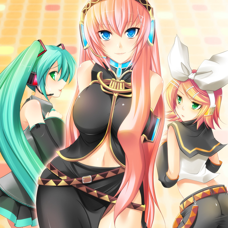 hatsune miku, kagamine rin, and megurine luka (vocaloid) drawn by maki_(seventh_heaven_maxion)