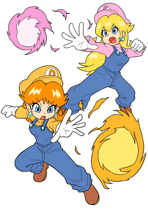 princess peach and princess daisy (mario) drawn by junnosu