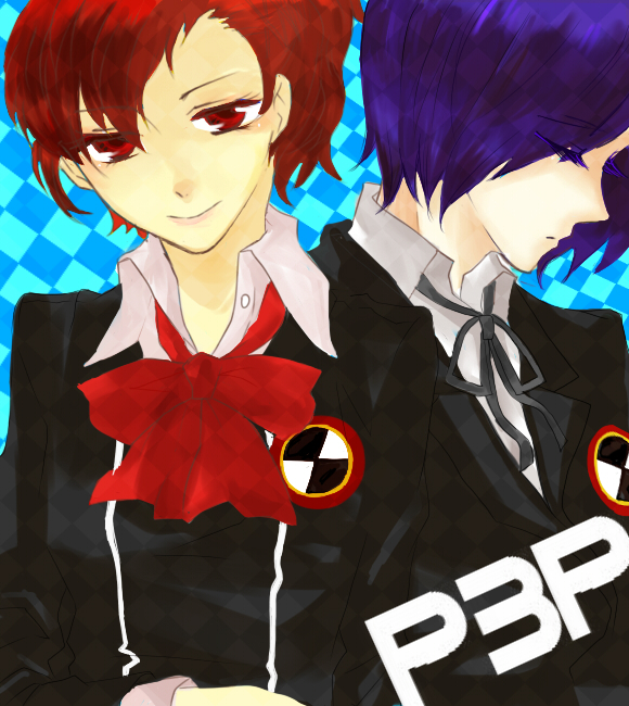 yuuki makoto and shiomi kotone (persona and 2 more) drawn by yodare_(kiddie)