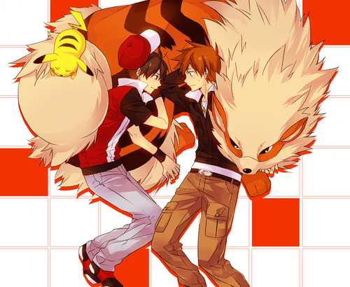 pikachu, red, blue oak, and arcanine (pokemon and 3 more)