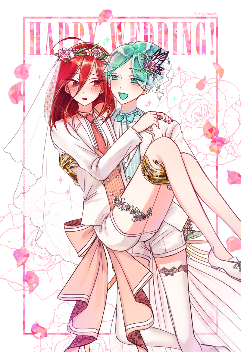 phosphophyllite and cinnabar (houseki no kuni) drawn by pin_(velika)