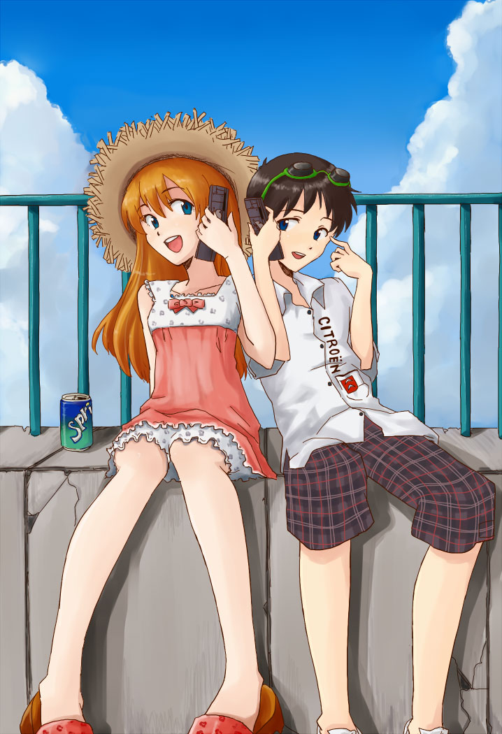 souryuu asuka langley and ikari shinji (neon genesis evangelion and 1 more) drawn by gaju