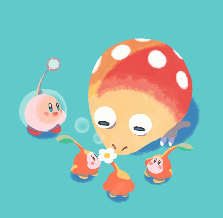kirby, olimar, waddle dee, and bulborb (kirby and 1 more) drawn by ni_re