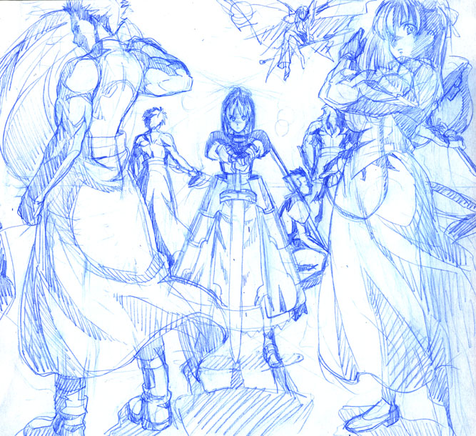 artoria pendragon, saber, matou sakura, cu chulainn, archer, and 3 more (fate and 1 more) drawn by takeda_hiromitsu