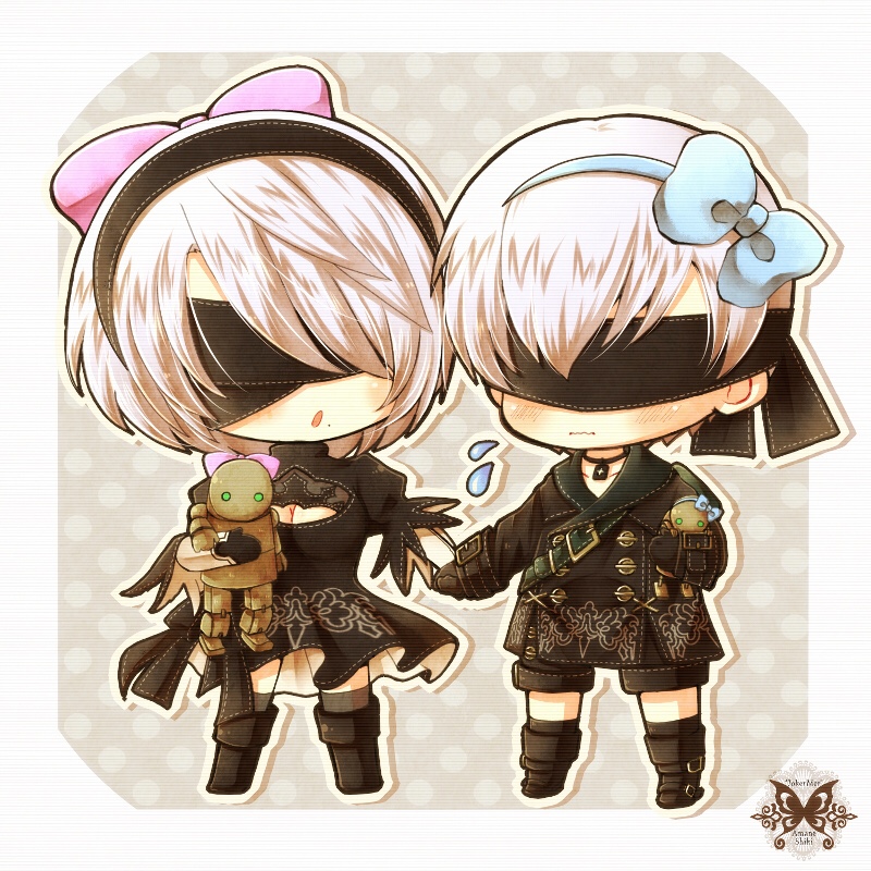 2b, 9s, and machine (nier and 1 more) drawn by shion-1115
