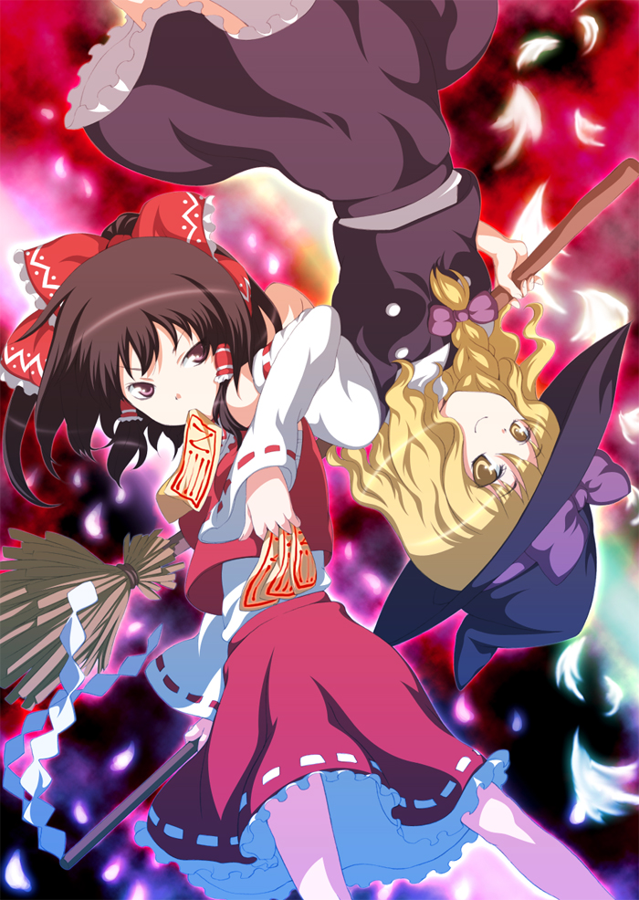 hakurei reimu and kirisame marisa (touhou) drawn by hisasi