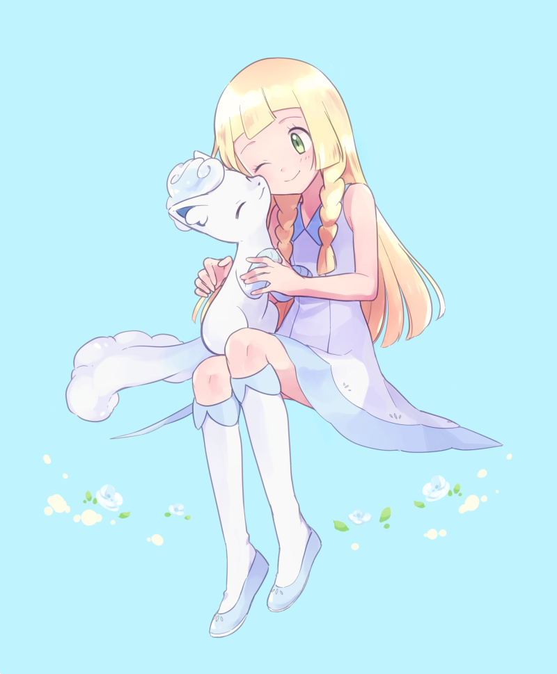 lillie and alolan vulpix (pokemon and 1 more) drawn by ame_(ame025)