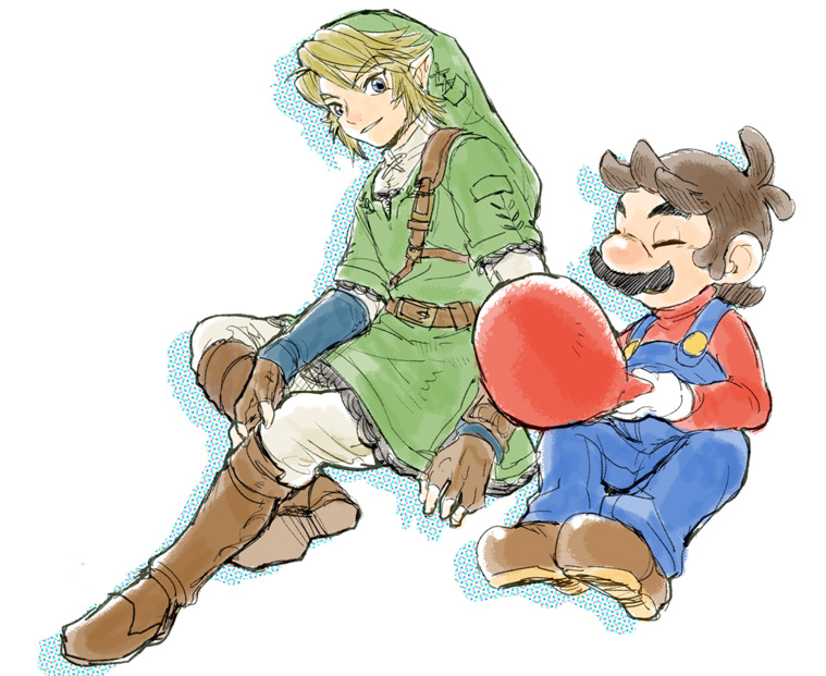 link and mario (the legend of zelda and 1 more) drawn by yo_mo
