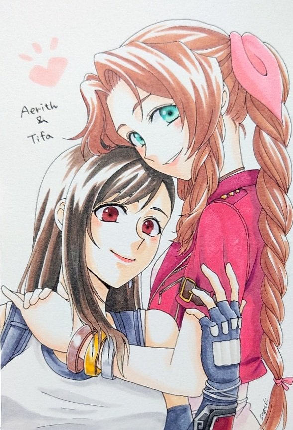 tifa lockhart and aerith gainsborough (final fantasy and 2 more) drawn by kirishima_saya