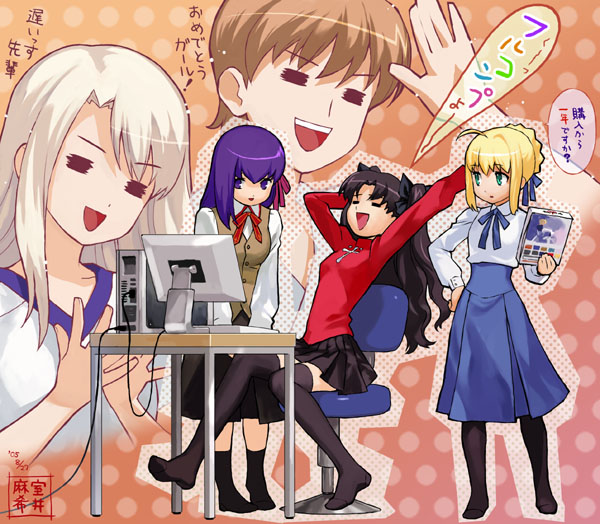 artoria pendragon, saber, tohsaka rin, illyasviel von einzbern, matou sakura, and 1 more (fate and 1 more) drawn by muroi_maki