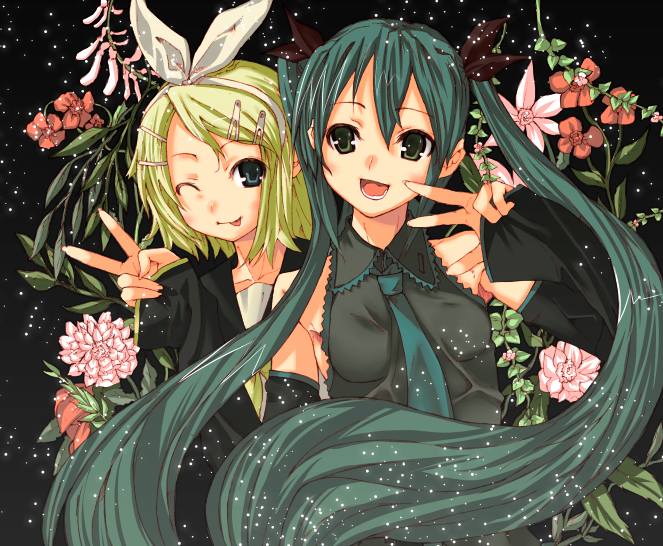 hatsune miku and kagamine rin (vocaloid) drawn by yada_ei