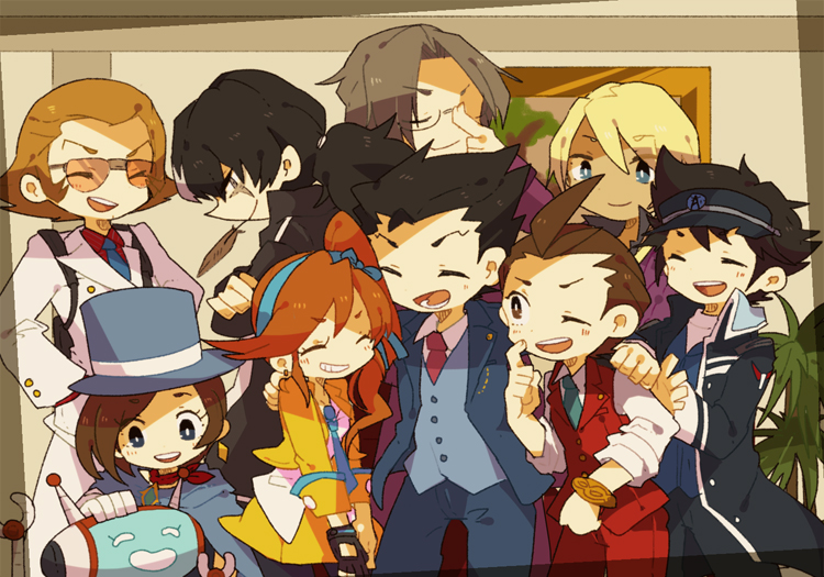 phoenix wright, miles edgeworth, apollo justice, trucy wright, athena cykes, and 5 more (ace attorney and 1 more) drawn by kamikaze0211