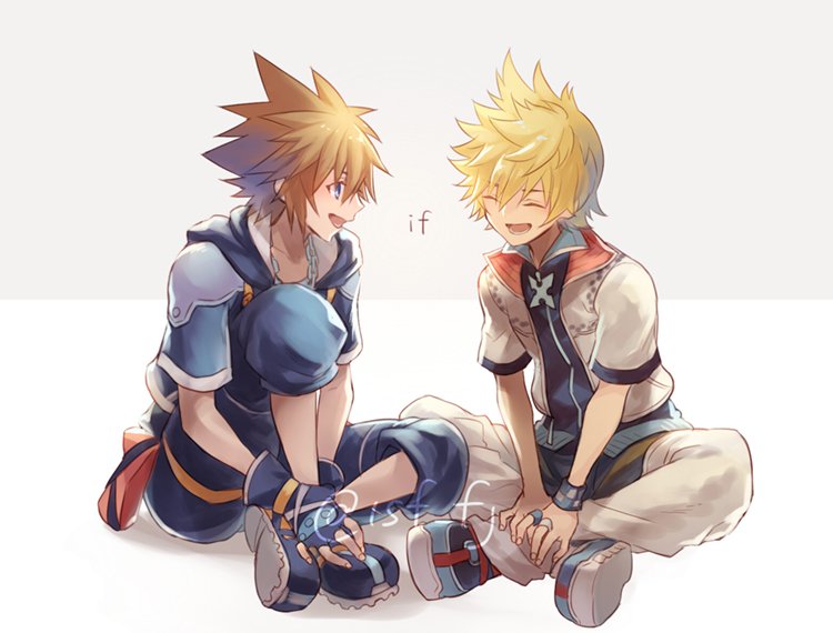 sora and roxas (kingdom hearts and 1 more) drawn by sasanomesi