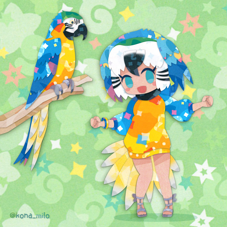 blue-and-yellow macaw (kemono friends) drawn by kikuchi_milo