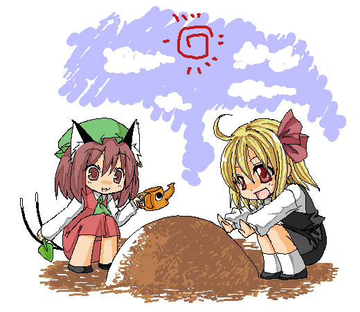rumia and chen (touhou) drawn by ogera_okera and watarun_(myzrmyzr)