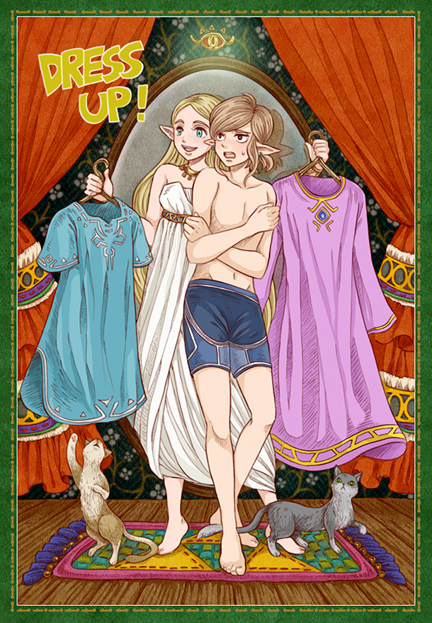link and princess zelda (the legend of zelda and 1 more) drawn by momen