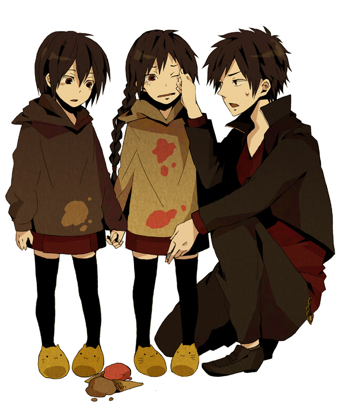 orihara izaya, orihara mairu, and orihara kururi (durarara!!) drawn by kazumi_(okazumi)