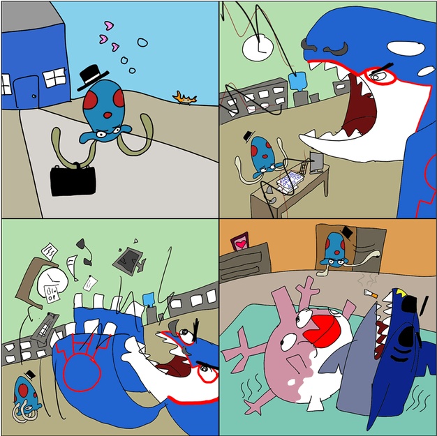 luvdisc, kyogre, corsola, sharpedo, tentacool, and 1 more (pokemon and 1 more) drawn by prguitarman