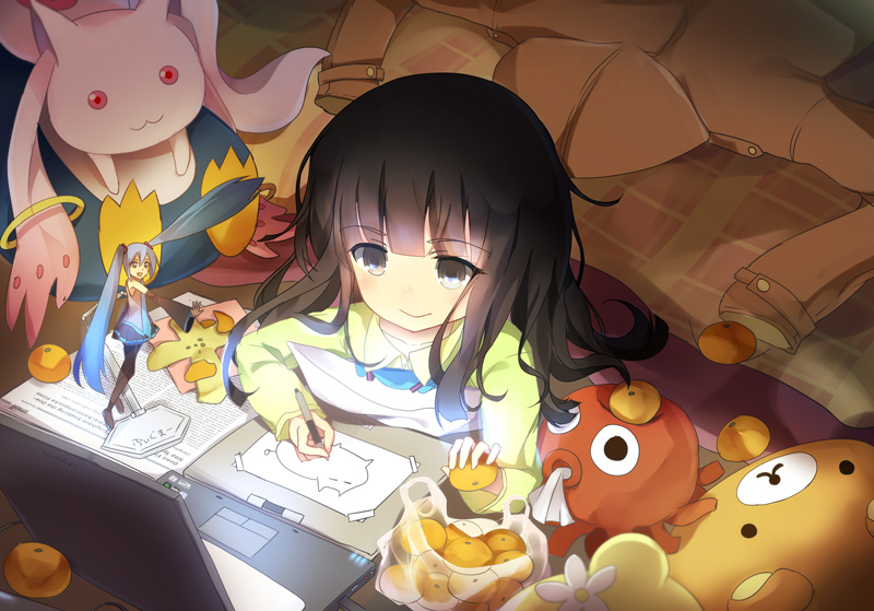 hatsune miku, kyubey, and rilakkuma (original and 3 more) drawn by bison_cangshu