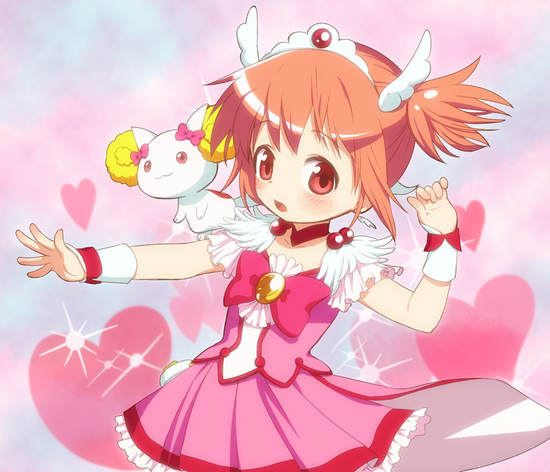 kaname madoka, kyubey, cure happy, and candy (mahou shoujo madoka magica and 2 more) drawn by machico_maki