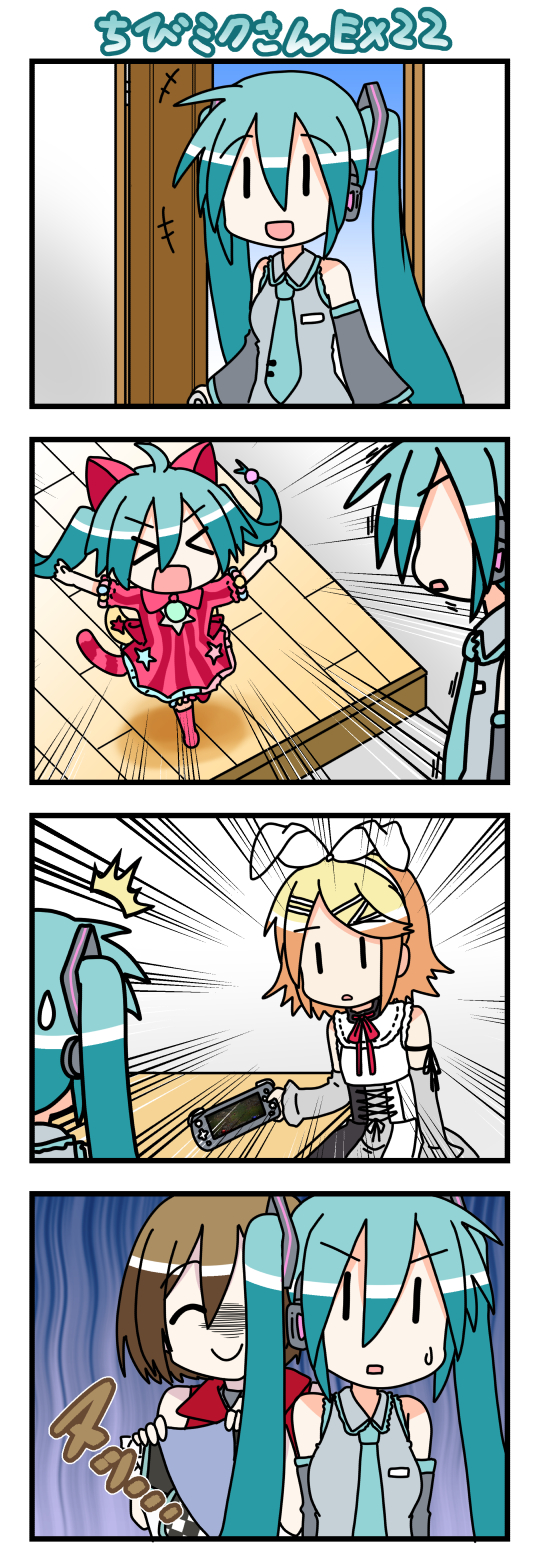 hatsune miku, kagamine rin, meiko, chibi miku, wonderlands x showtime miku, and 1 more (vocaloid and 1 more) drawn by minami_(colorful_palette)
