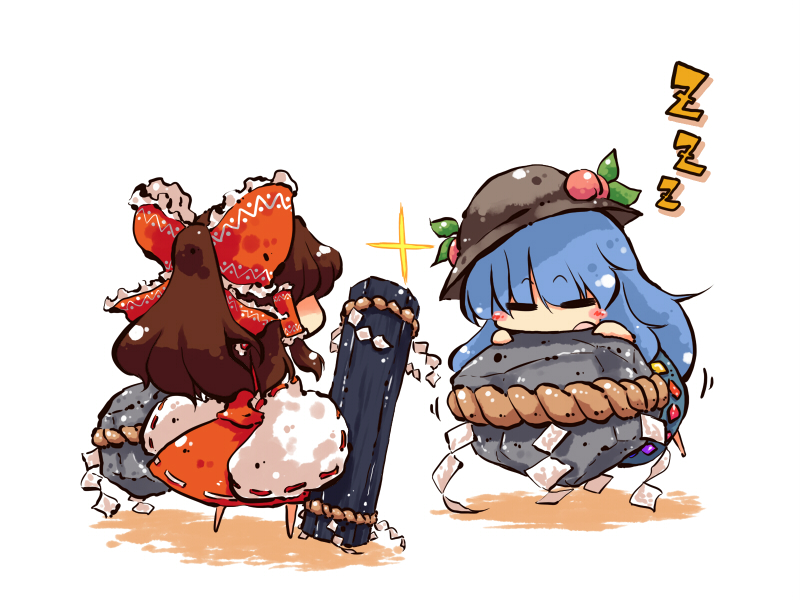 hakurei reimu and hinanawi tenshi (touhou) drawn by okome_(kome_kuma)