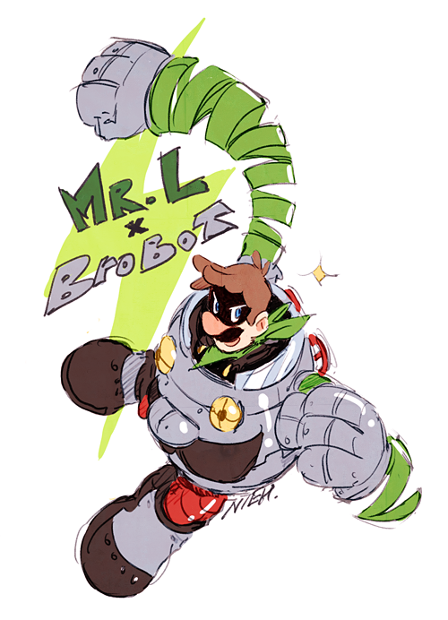 luigi, mr. l, and brobot (mario and 3 more) drawn by nowitsevenhotter