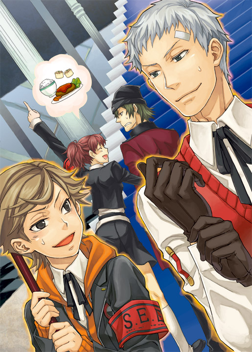 shiomi kotone, sanada akihiko, aragaki shinjirou, and amada ken (persona and 2 more) drawn by shidatsu_takayuki