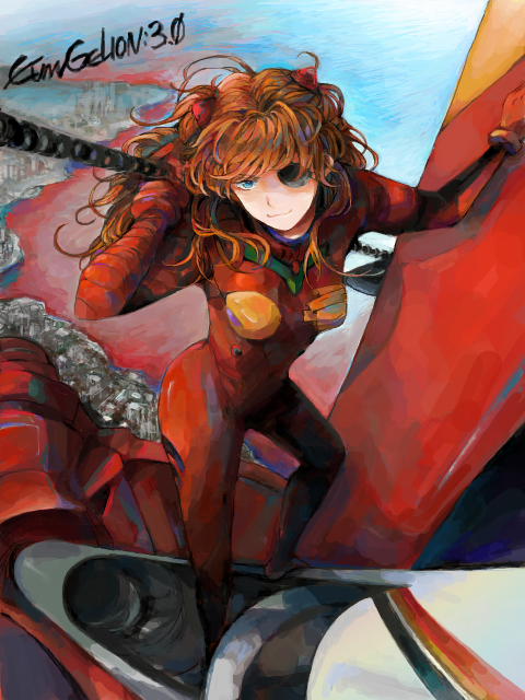 souryuu asuka langley and eva 02 (neon genesis evangelion and 2 more) drawn by kakocacoo