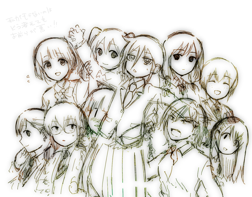 kuroki tomoko, tamura yuri, nemoto hina, uchi emiri, yoshida masaki, and 5 more (watashi ga motenai no wa dou kangaetemo omaera ga warui!) drawn by souta_555
