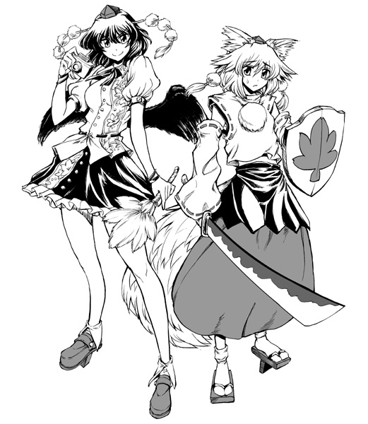 shameimaru aya and inubashiri momiji (touhou) drawn by miyamoto_ryuuichi