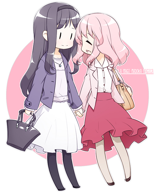 akemi homura and kaname madoka (mahou shoujo madoka magica) drawn by sakuraba_yuuki