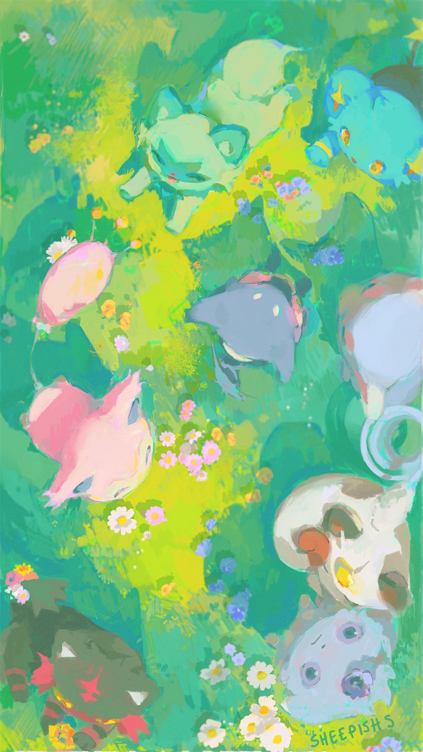 sprigatito, meowth, litten, skitty, espurr, and 3 more (pokemon) drawn by sheepishs