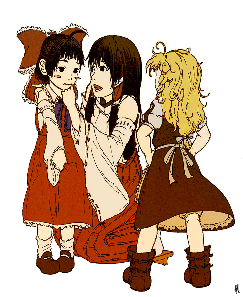 hakurei reimu, kirisame marisa, and sendai hakurei no miko (original and 2 more) drawn by rat_huang