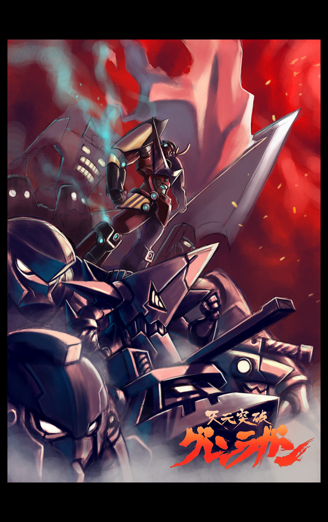 gurren-lagann, king kittan, dai-gurren, dayakkaiser, moshogun, and 4 more (tengen toppa gurren lagann) drawn by kengko